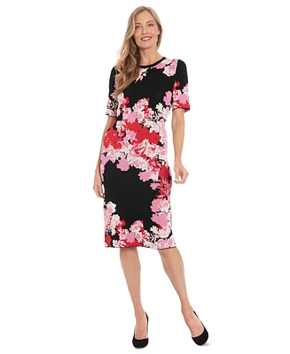 London Times Women's Floral Short-Sleeve Midi Dress