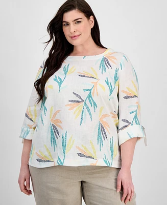 Charter Club Plus 100% Linen Boat-Neck Top, Exclusively at Macy's
