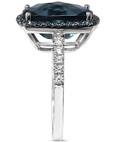 London Blue Topaz (7 ct. t.w.), Blue Diamond (1/4 ct. t.w.), & White Diamond (1/4 ct. t.w.) Halo Statement Ring in 14k White Gold