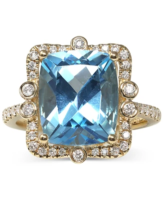 Blue Topaz (6 ct. t.w.) & Diamond (1/2 ct. t.w.) Cushion Halo Ring in 14k Gold