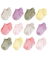 Hudson Baby Girls Non-Skid No-Show Socks Asst Stripes, 12-24 Months