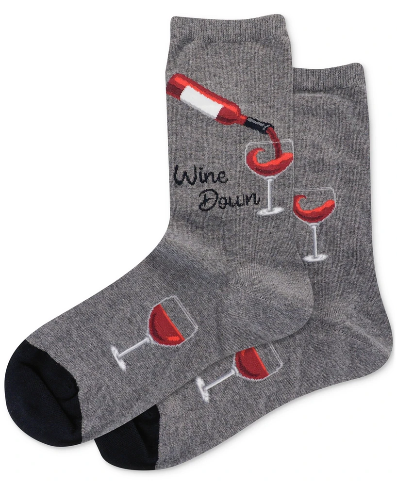 Hot Sox Women's Wine Down Printed Crew Socks