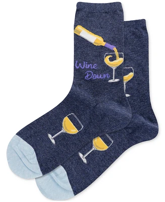Hot Sox Women's Wine Down Printed Crew Socks