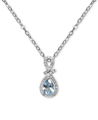 Aquamarine (5/8 ct. t.w.) & Diamond (1/6 ct. t.w.) Pear Halo 18" Pendant Necklace in 14k White Gold