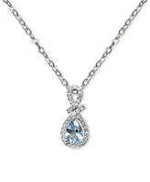 Aquamarine (5/8 ct. t.w.) & Diamond (1/6 ct. t.w.) Pear Halo 18" Pendant Necklace in 14k White Gold