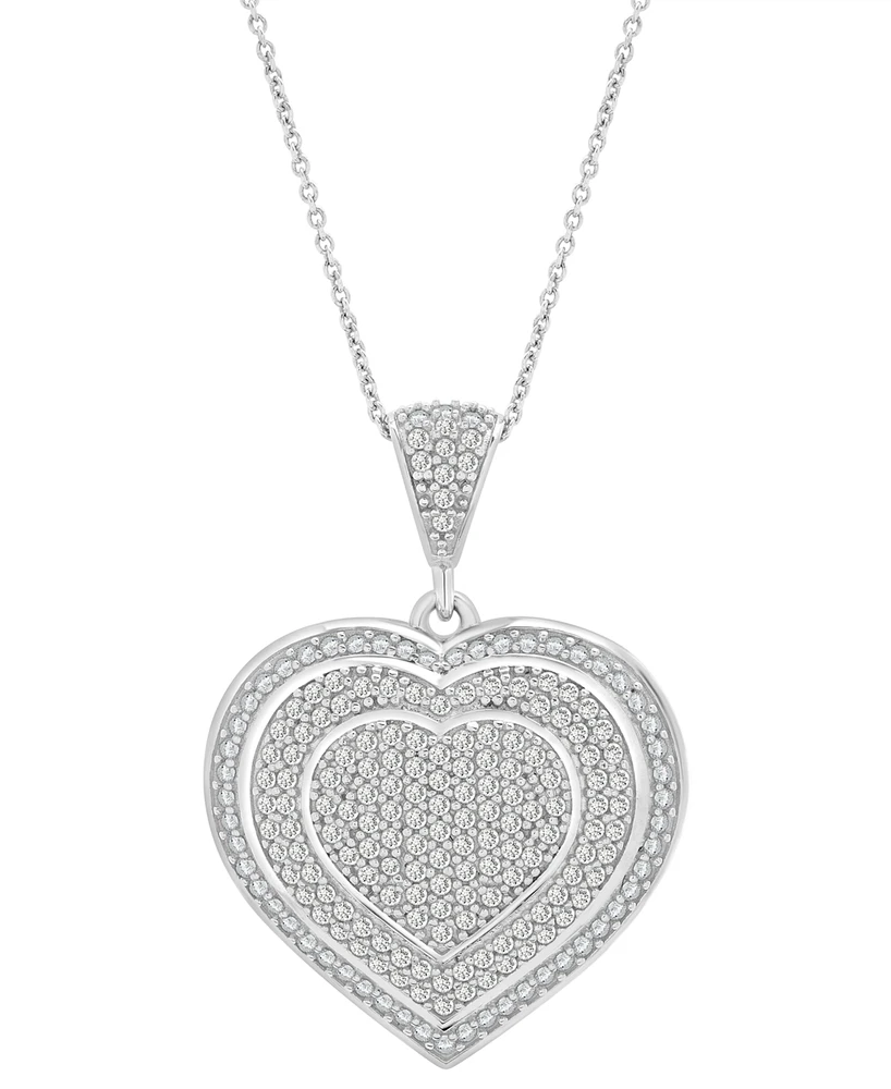 Diamond Heart Halo Cluster 18" Pendant Necklace (3/4 ct. t.w.) in Sterling Silver, Exclusively at Macy's