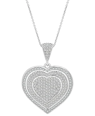 Diamond Heart Halo Cluster 18" Pendant Necklace (3/4 ct. t.w.) in Sterling Silver, Exclusively at Macy's