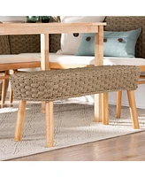 bali & pari Denver Modern Bohemian Natural Seagrass and Acacia Wood Accent Bench