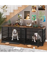 Bingopaw Furniture Style Wooden Dog Crate Pet Kennel End Table with Three Doors and Tray