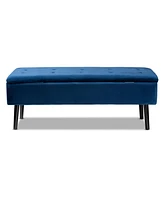 Baxton Studio Caine Modern and Contemporary Navy Blue Velvet Fabric Upholstered and Dark Brown Finished Wood Storage Bench