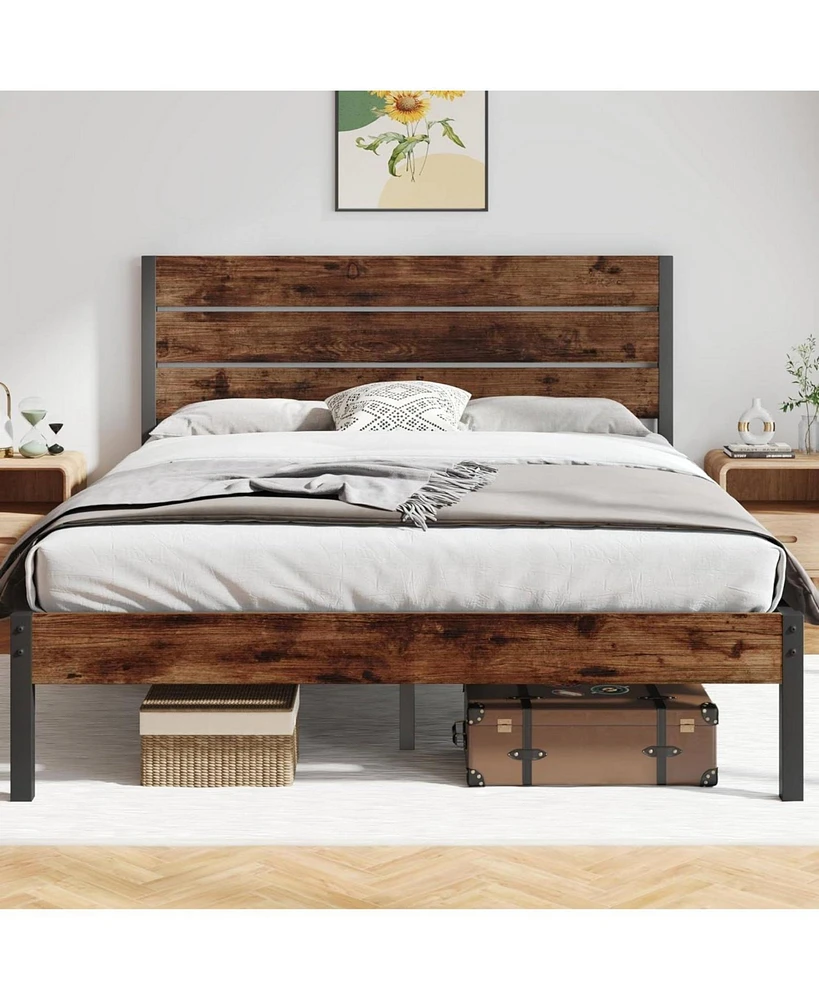 Slickblue Modern Farmhouse Platform Bed Frame - Rustic Style with Sleek