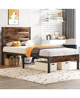 Slickblue Modern Farmhouse Platform Bed Frame - Rustic Style with Sleek