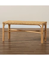 Bali & Pari Cacaban Modern Bohemian Natural Brown Rattan Accent Bench