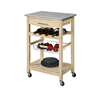 Slickblue Wood Finish Kitchen Island Cart with Granite Top