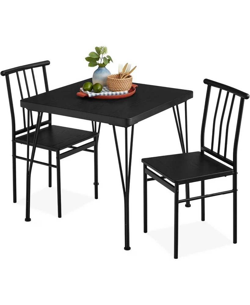 Slickblue Modern 3-Piece Metal Frame Dining Set with Wood Top Table and 2 Chairs for Small Spaces