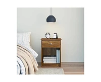 Slickblue Rusic Brown Oak Farmhouse 1-Drawer Bedroom Nighstand with Open Shelf