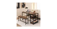 Slickblue Modern Industrial 3-Piece Dining Set with 2 Benches and Wine Rack for Stylish Dining and Entertaining