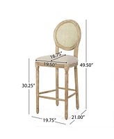 The Pop Home Set of 2 Rustic Country Bar Stools with Rattan Backrest for Kitchen Island and Home Bar-The Pop Home