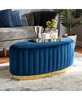 Baxton Studio Kirana Glam and Luxe Navy Blue Velvet Fabric Upholstered and Gold Pu Leather Ottoman