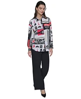 Karl Lagerfeld Paris Petite Printed Long-Sleeve Shirt