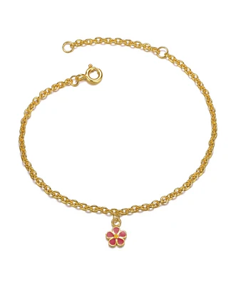 GiGiGirl 14k Gold Plated Fuchsia-Red Daisy Flower Drop Charm Bracelet