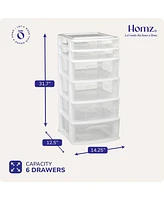 Homz Plastic 6 Clear Drawer Medium Home Storage Container Tower, White Frame