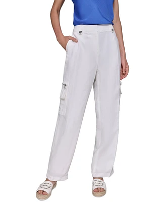 Karl Lagerfeld Paris Women's Linen-Blend Straight-Leg Cargo Pants