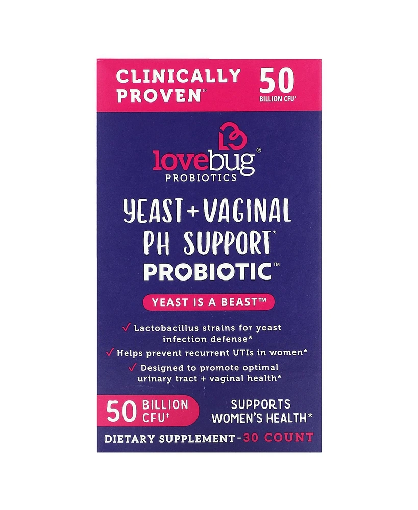 LoveBug Probiotics Yeast + Vaginal Ph Support Probiotic 50 Billion Cfu