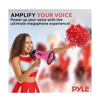 Pyle 20-Watt Mini Megaphone Speaker with Siren, Adjustable Volume, Portable, Lightweight, Battery Operated Pink Bullhorn