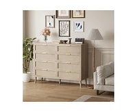 gaomon 8 Drawer Rattan Dresser, 47.2" x 15.7" x 37" Rattan Chest of Dressers, Mid Century Modern Dresser for Closet with Handles, Large Table Top, Dre