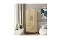 Slickblue Mid-Century 2-Door Armoire Wardrobe Cabinet for Stylish Storage and Bedroom Organization