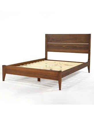 Slickblue Mid-Century Slatted Platform Bed - Stylish Wooden Frame with No Box Spring Required