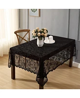 Hlc.me Harper Floral Lace Fabric Tablecloth, Lace Fabric Table Cloth for Rectangle Tables, Wrinkle Resistant Tablecloth