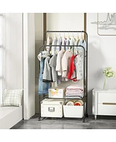 Unho Double Rail Clothes Stand: Garment Rack on Wheels with Storage Shelves