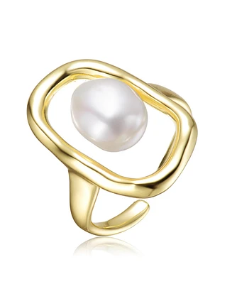 Sterling Silver 14K Gold Plated with Genuine Freshwater Pearl Ring