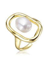 Genevive Sterling Silver 14K Gold Plated with Genuine Freshwater Pearl Ring