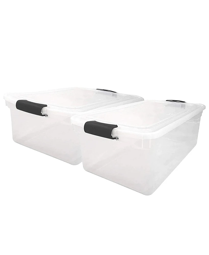 Homz 64Qt Stackable Plastic Storage Bin Container Box w/Latch Lid, Clear(2 Pack)