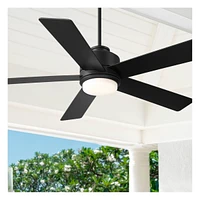 Casa Vieja 52" Grand Palm Matte Black Led Damp Rated Fan with Remote