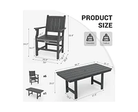 Gray 5/7-Piece Hdpe Plastic Patio Outdoor Dining Set with Arm Chairs