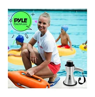 Pyle 30-Watt Portable Megaphone with Siren, Adjustable Volume, Lightweight, Battery Operated, Silver Bullhorn