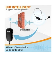 Pyle Uhf Wireless Microphone System with Headset Mic, Receiver, Usb Charging, and Audio Connection Cable