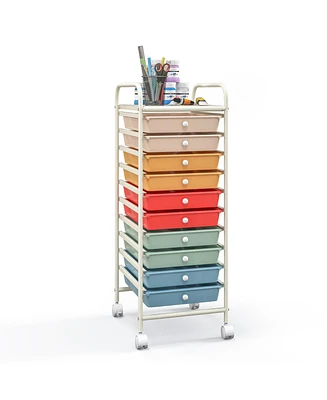 Gouun 10 Drawer Rolling Storage Cart Organizer with 4 Universal Casters