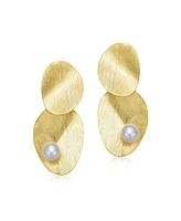 Genevive Sterling Silver 14K Gold Plated with Genuine Freshwater Pearl Unique Earrings