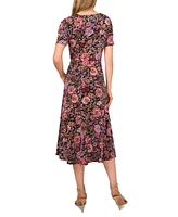 Msk Women's Floral-Print Short-Sleeve Midi Dress