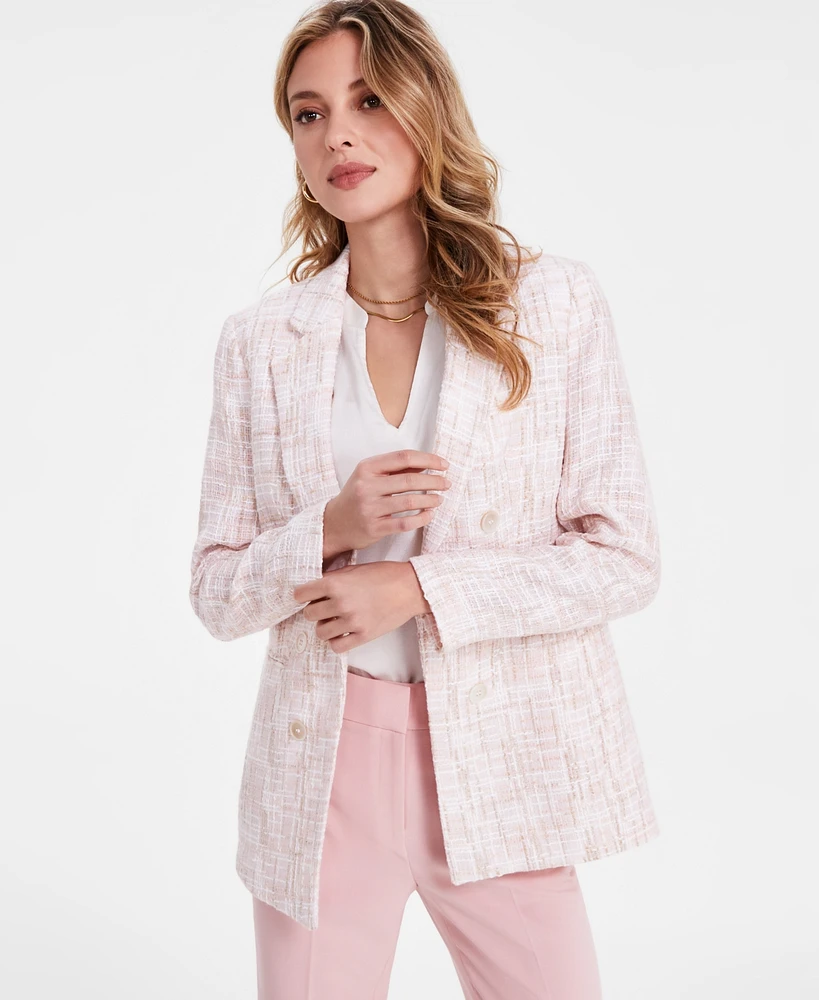 Bar Iii Women' s Tweed Faux Double-Breasted Blazer, Exclusively at Macy's