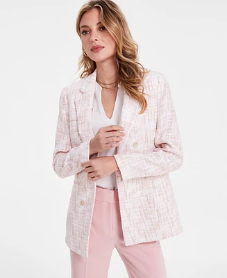 Bar Iii Women' s Tweed Faux Double-Breasted Blazer, Exclusively at Macy's