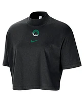 Nike Women's Black Boston Celtics Courtside Mock Neck Loose Fit Cropped T-Shirt