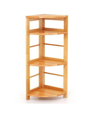 Gouun 4-Tier Corner Shelf with Rubber Wood Frame and Anti-Toppling Kit