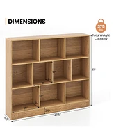 Gouun 41 inches Wooden Toy Storage Organizer with 10 Cubes for Kids