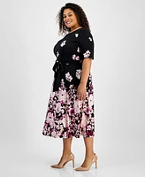 Kasper Plus Printed Tie-Waist Midi Dress